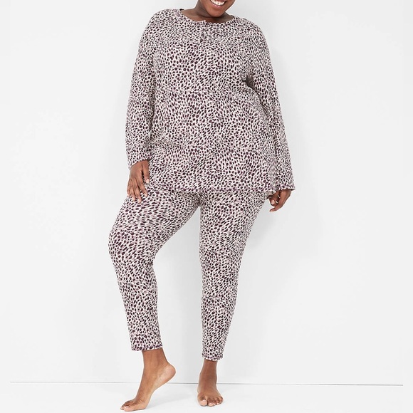 NWT Sleep by Cacique Lane Bryant Thermal Pajama Set - Modern Animal Print - Picture 1 of 10
